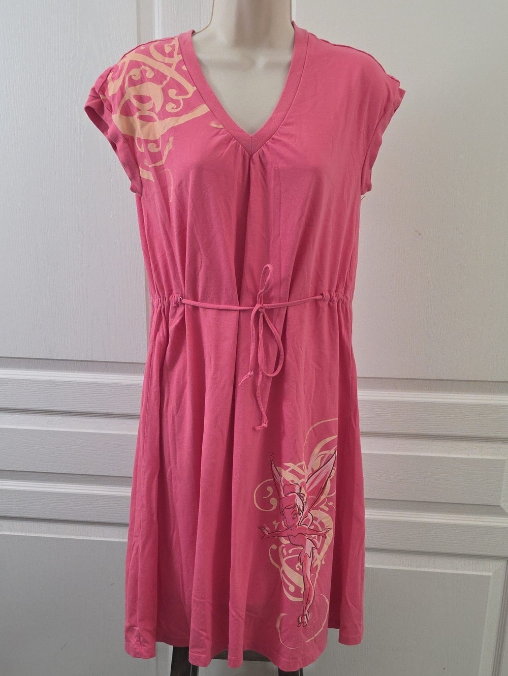 Disney Store | Tinker Bell Peter Pan Pink V-Neck Drawstring Waist Dress Midi -M